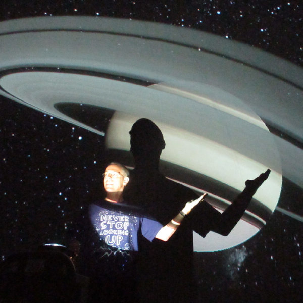 Ron presenting a portable planetarium show